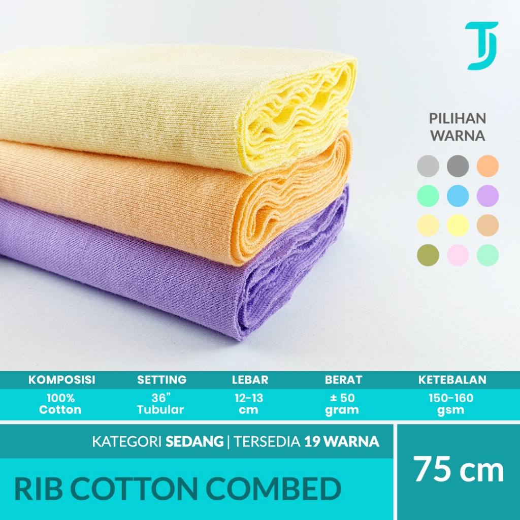 RIB POTONGAN Cotton Combed | Kain Leher Kaos | 75 cm | Kategori Warna Muda | Bahan Kaos Tumbuh Jaya 