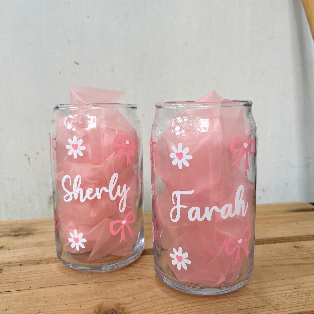 CUSTOM NAMA gelas coquette bunga/ gelas pita bunga/ gelas custom aesthetic