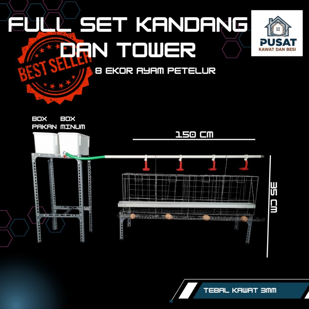FULL SET KANDANG AYAM PETELUR 4 KAMAR 8 AYAM