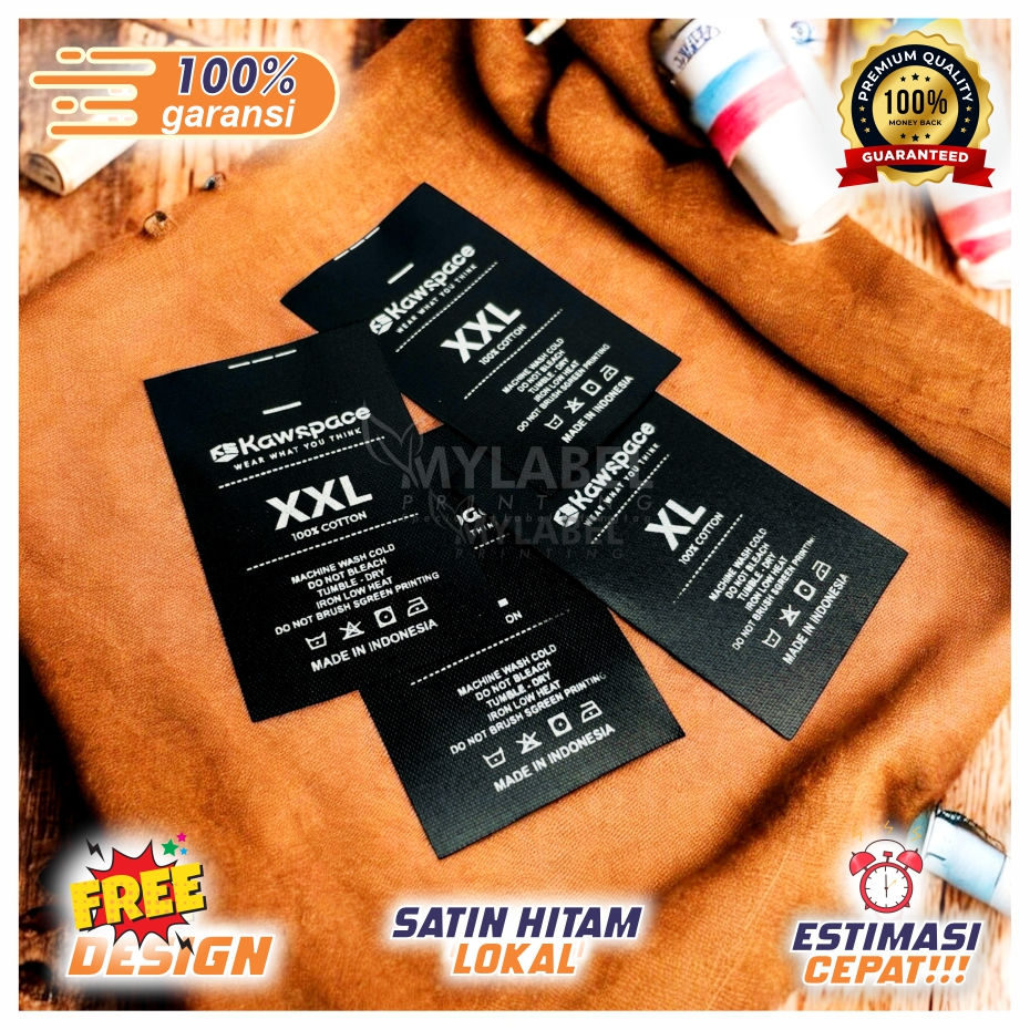 

100 PCS / SATIN HITAM LOKAL /label baju/label custom/label hijab/labelpakaian/labeldistro/labelkeren
