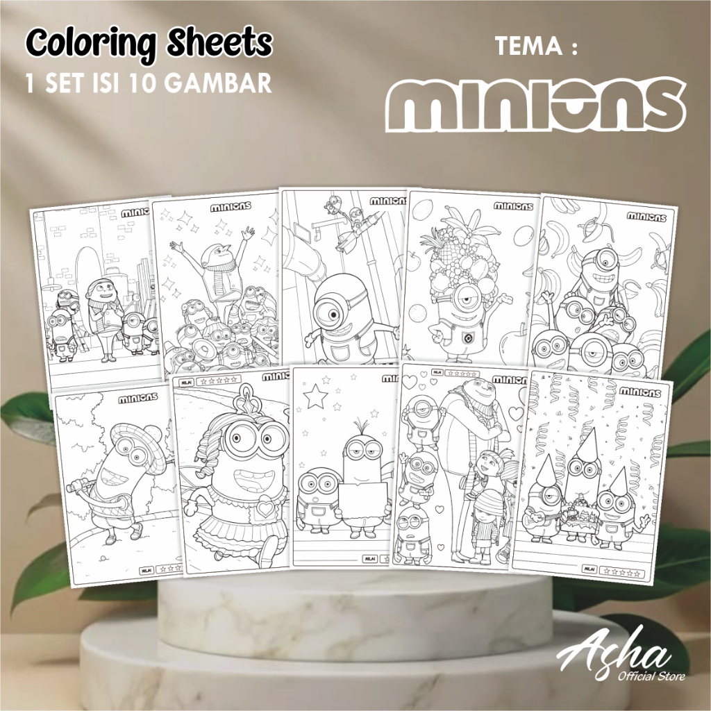 

KERTAS GAMBAR UNTUK ANAK - LEMBAR MEWARNAI ANAK 1 SET ISI 10 GAMBAR MINIONS UKURAN A3
