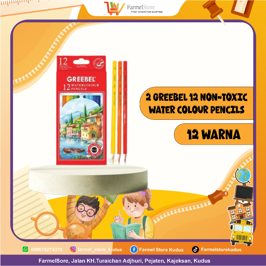 

Greebel 12 Non-Toxic Water Colour Pencils (12 Warna)