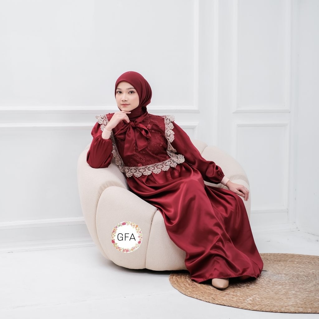 Gamis Shakilla Outer tulle renda outer pisah viral kekinian  masker