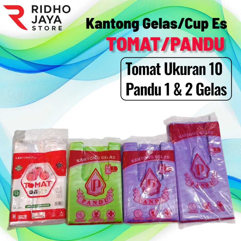 Plastik 2 gelas cup Pandu / kantong kresek pink hijau putih ungu / kresek cup gelas kuat tidak mudah