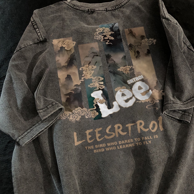 Disneay Kaos Pria T-shirt Baju Kaos Oversize | LEE Cetakan Mode Retro Washed Tshirt | Kaos Polos 24s
