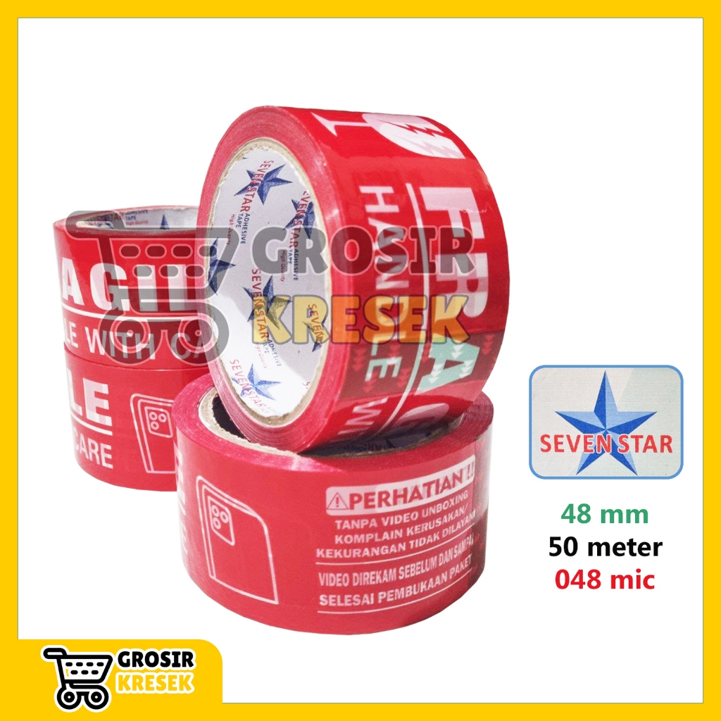

[36 Pcs] T194 Lakban Fragile Video Unboxing SEVEN STAR 48mm 50 meter 048mic - Tape Plester Motif Handle With Care dan Perhatian Paket