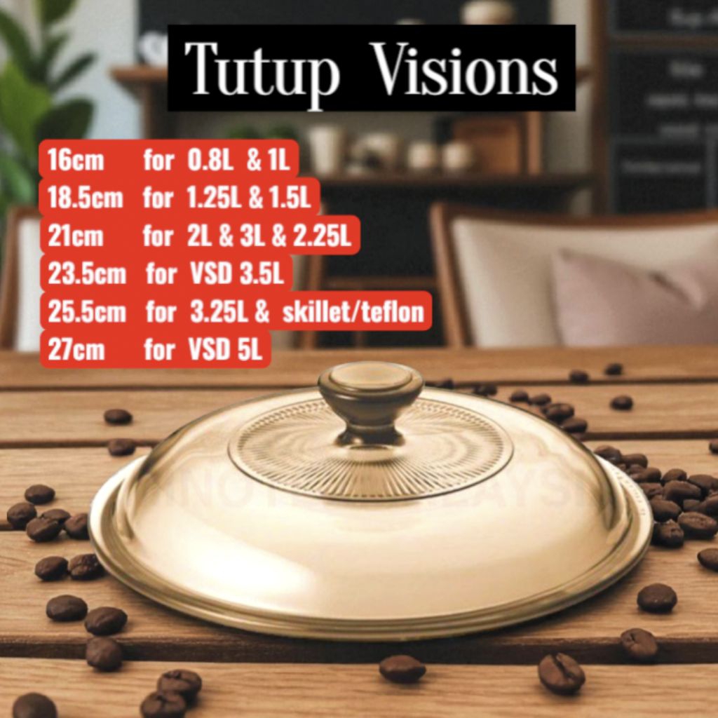 Tutup Kaca VISIONS 0.8L 1L 1.5L 2L 2.25L 2.5L 3L 3.25L 3.5L 5L skillet