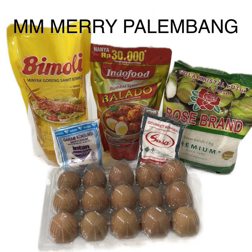 

PAKET SEMBAKO COMBO 3 (BIMOLI 1ltr, INDOFOOD SAMBAL BALADO 600g , GULA ROSE BRAND 1kg, GARAM HALUS INTAN 150g , SASA 100g , TELUR 1kg)