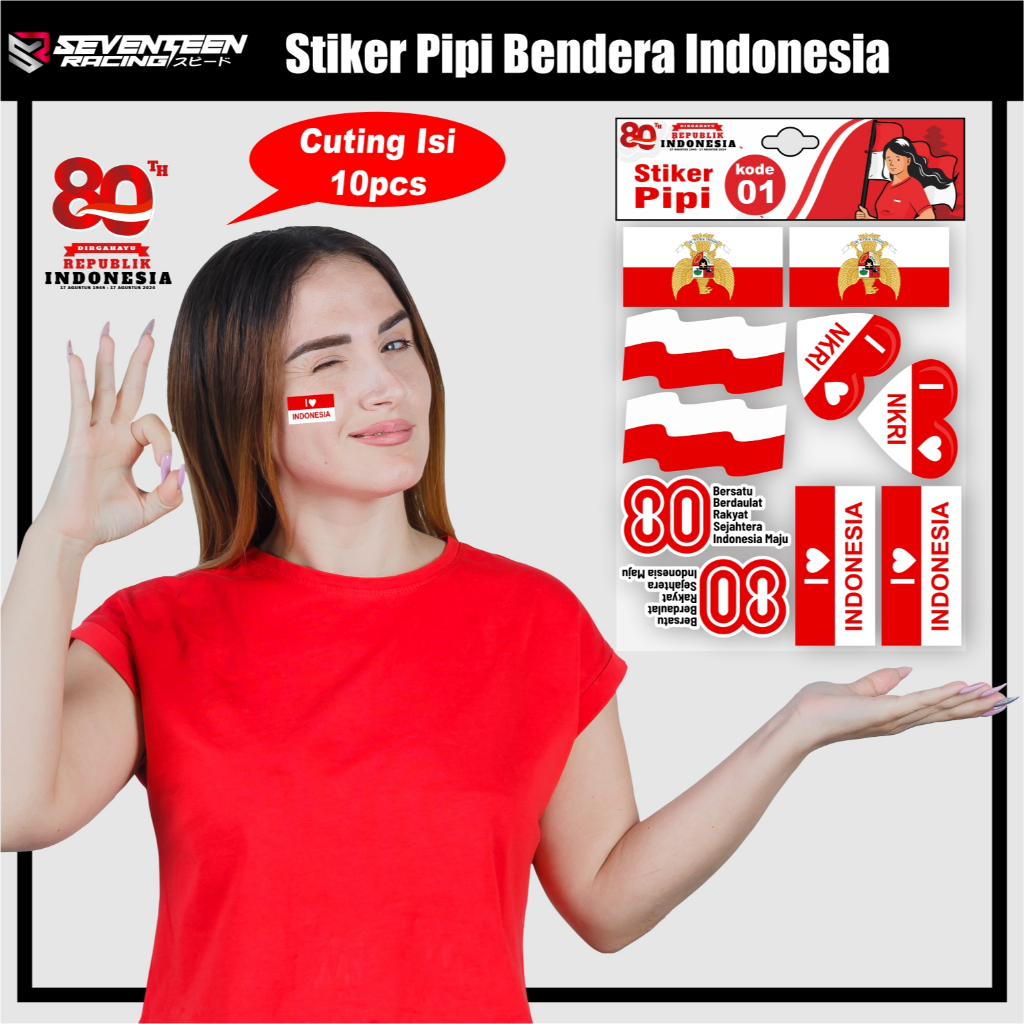 

Stiker Bendera Merah Putih | Stiker Indonesia | Stiker Pipi | Stiker Agustusan isi 10 pcs