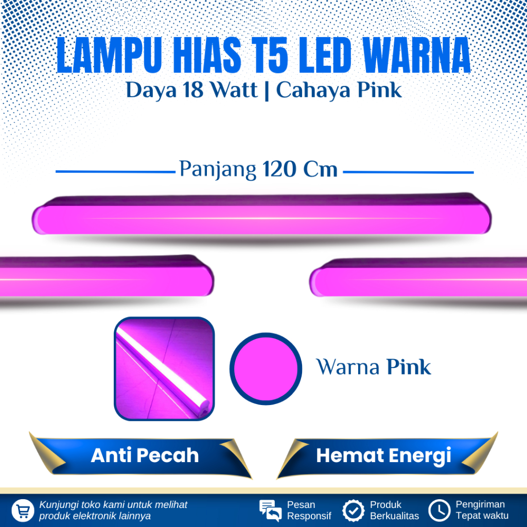 LAMPU TL NEON T5 LED 18 WATT 120 CM CAHAYA PINK LAMPU HIAS/DEKORASI WARNA PINK LAMPU T5 LED 18 WATT