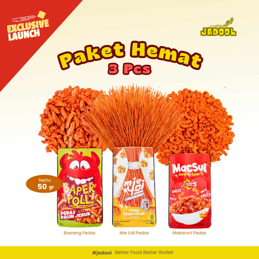

JADOOL PAKET HEMAT 3pcs Basreng, Makaroni, Mie Lidi