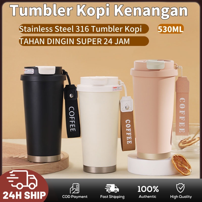 Tumbler Kopi Kenangan Sedotan Keramik Liner 530ml Botol Minum Botol Stainless 316 Portable Tumbler