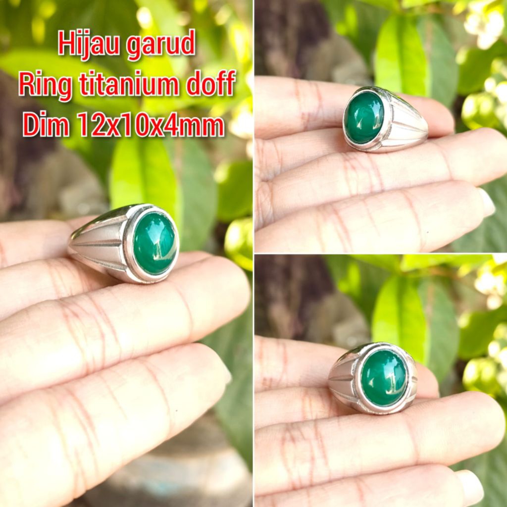 CINCIN PRIA BATU HIJAU GARUD KECIL RING TITANIUM DOFF