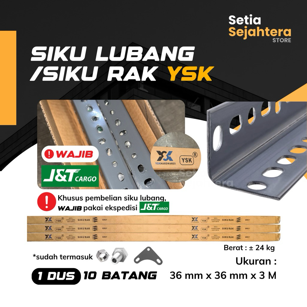 YSK Siku Lubang Siku Rak Besi Serbaguna Abu-Abu 36mm x 36mm x 3m - 1 dus 10 batang