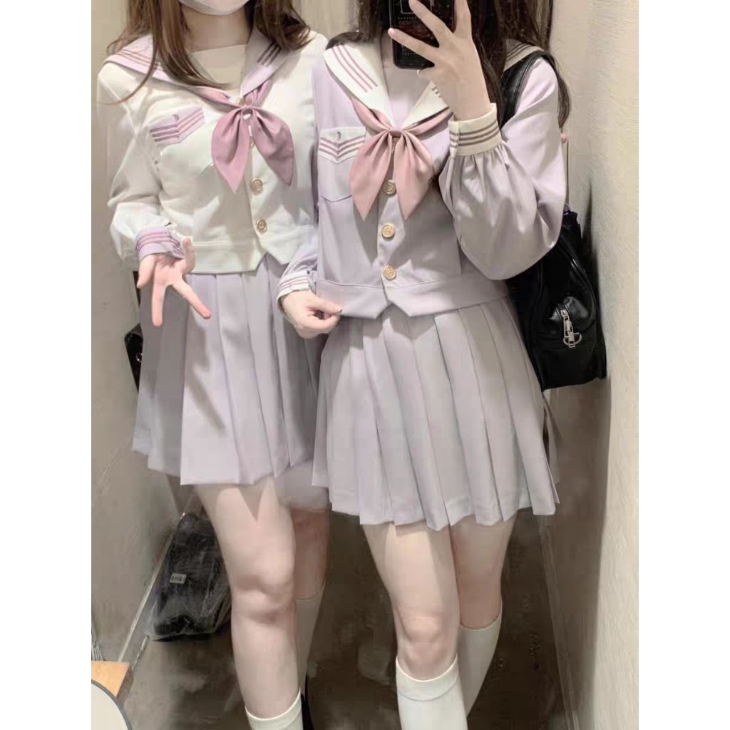 Yaong - Setelan Seragam Seifuku JK Kasukabe (Merah muda dan ungu kecil) Pakaian Musim Panas Dua Warn