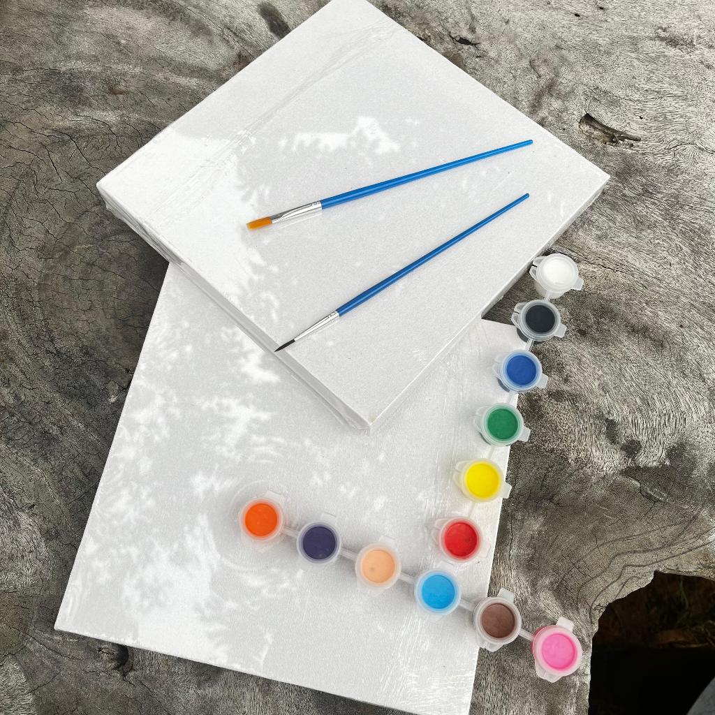 

Paket lukis lengkap set kanvas dengan 12 warna akrilik [murah] Two 22