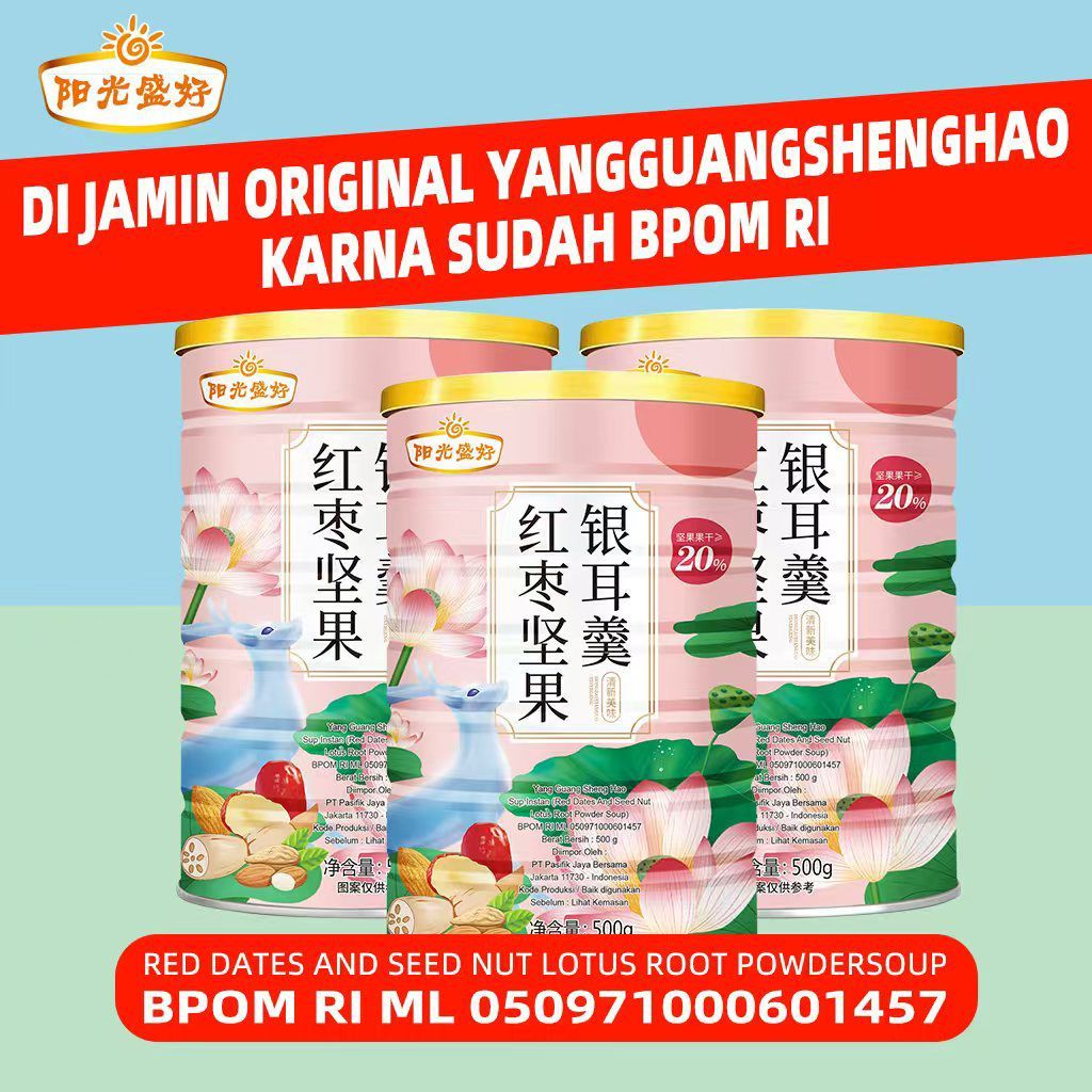 

YANG GUANG SHENG HAO BUNDLING 3PCS Oufen Lotus Root Powder Kurma Merah dan White Fungus Bubuk Akar Teratai Original BPOM RI 500gram Halal