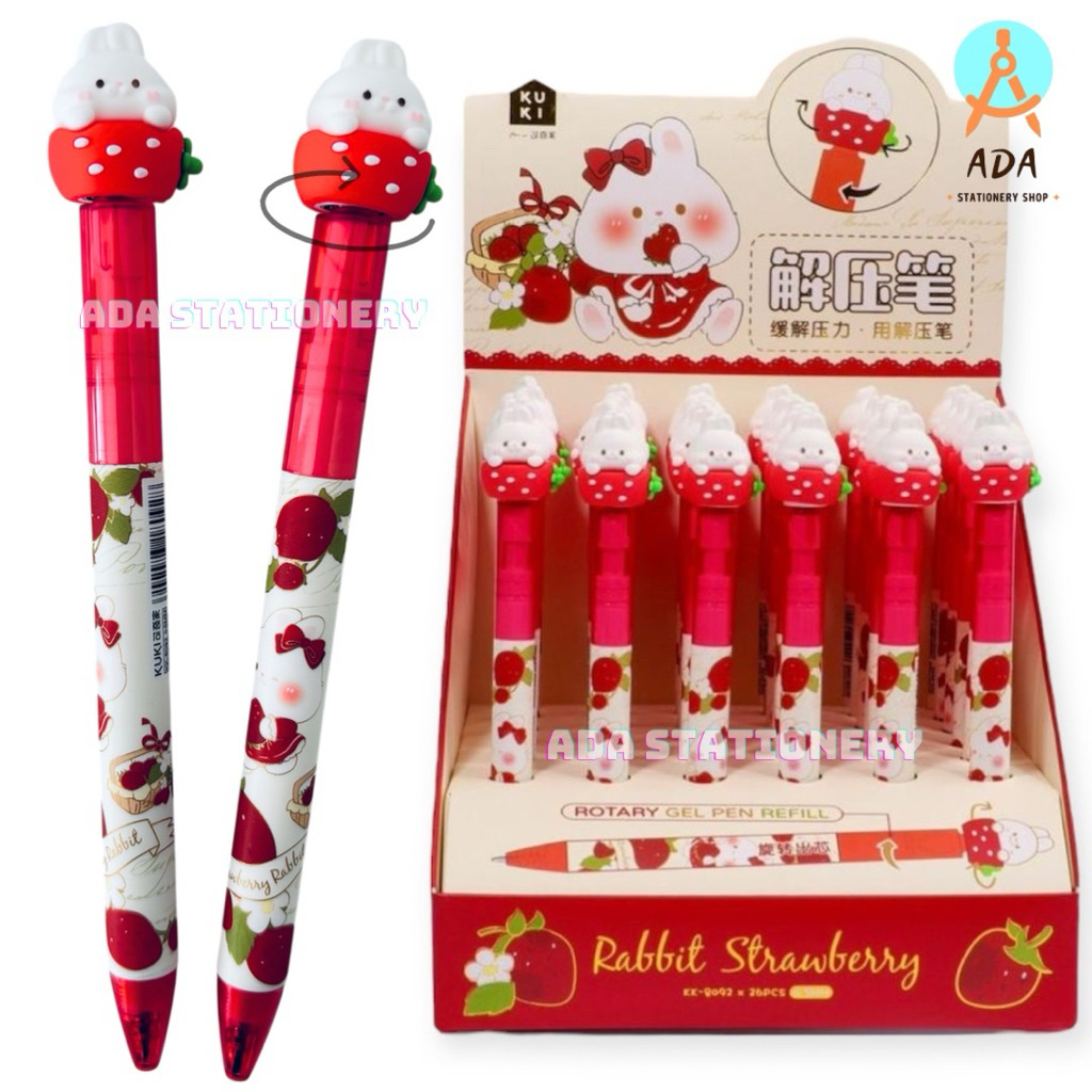 

PENA KUKI RABBIT STRAWBERY /KK-8092/Rotary pen/ PEN PUTAR KUKI/ GELPEN PREMIUM LUCU