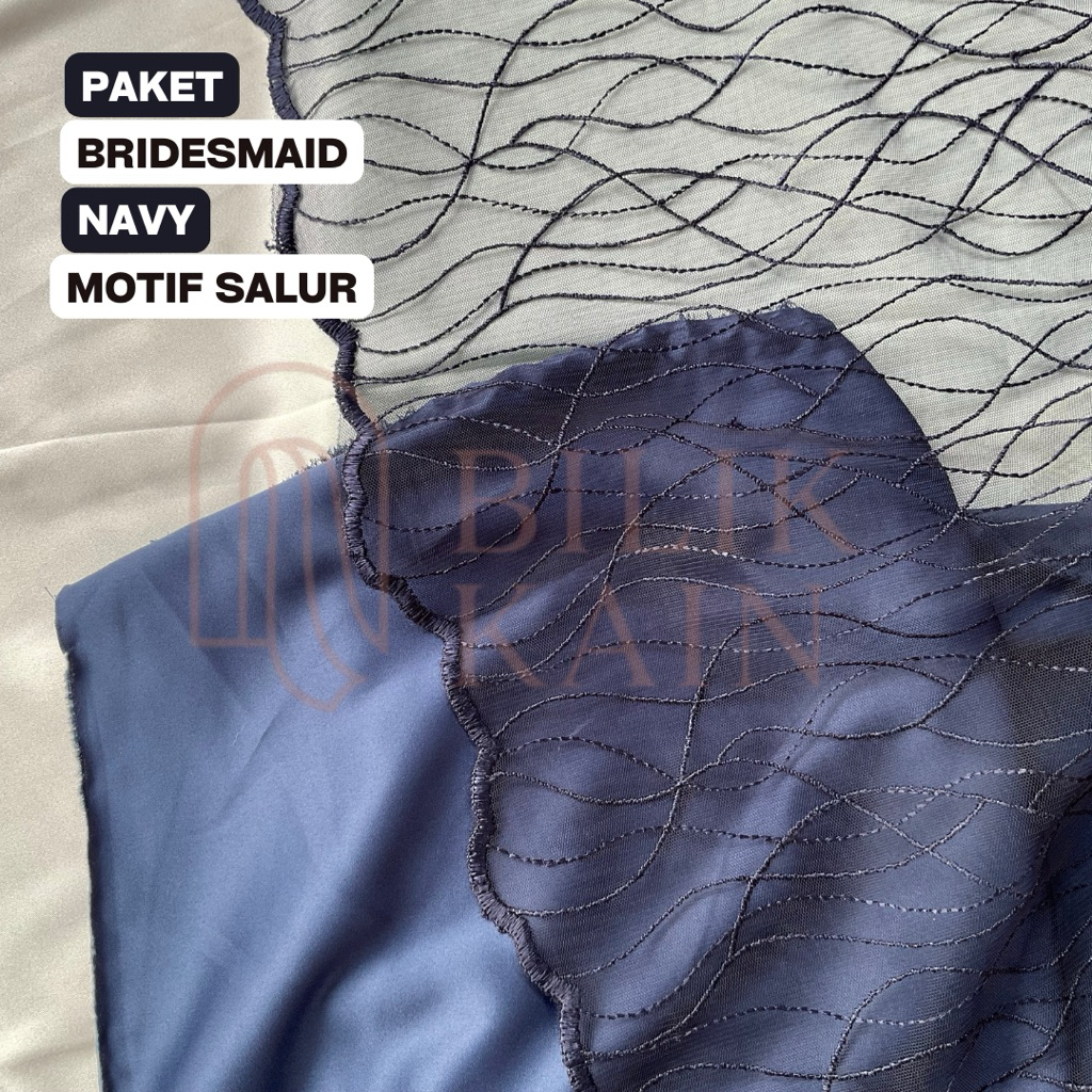 Paket Kain Bridesmaid  Brukat Tile dan Satin Velvet Premium Motif SALUR warna navy