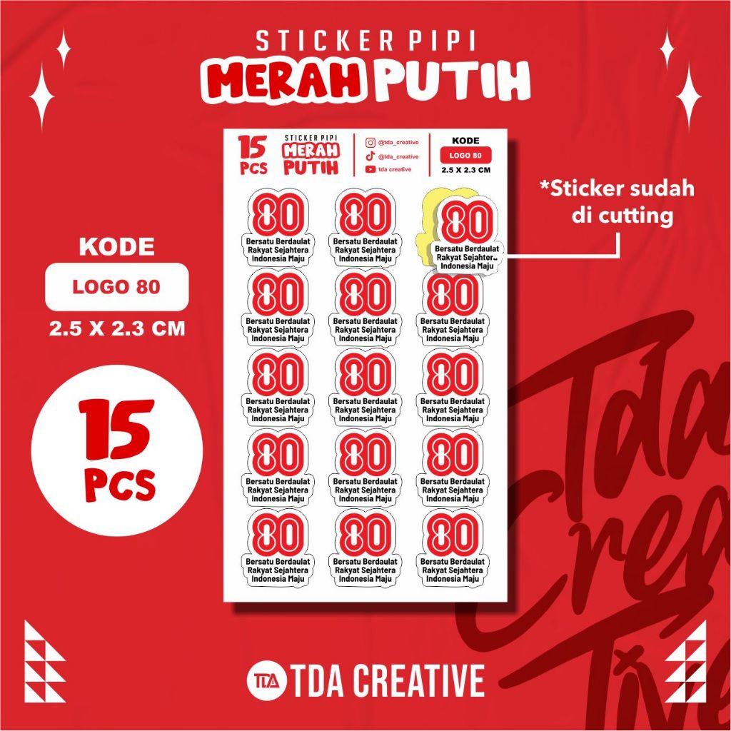 

Sticker Pipi Kecil HUT RI 80 Sticker Kemerdekaan Indonesia / Bendera Merah Putih / Pancasila / I Love Indonesia / Sticker Pipi kecil / HUT RI 80 tahun