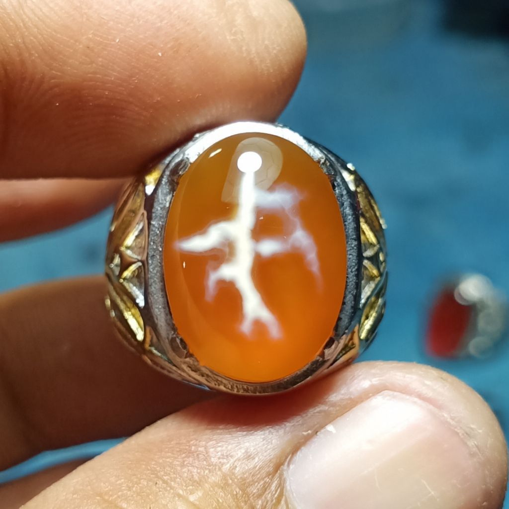 Cincin Batu Akik Kristal Gambar Huruf Kanji. Bukan Batu Yaman Darah Pirus Persia