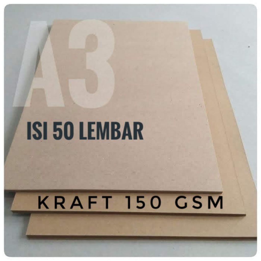 

1 Pack Kertas Samson / Kertas Coklat / Kertas Kraft Liner 150 gsm Ukuran A3 29,7 cm x 42 cm ( isi 50 lembar )