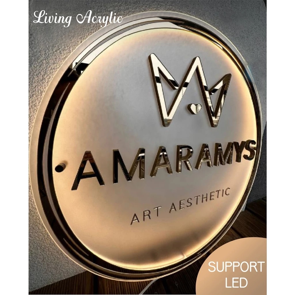 Eksklusif Papan Nama Toko NYALA Akrilik Gold Logo Klinik Coffe Shop Butik