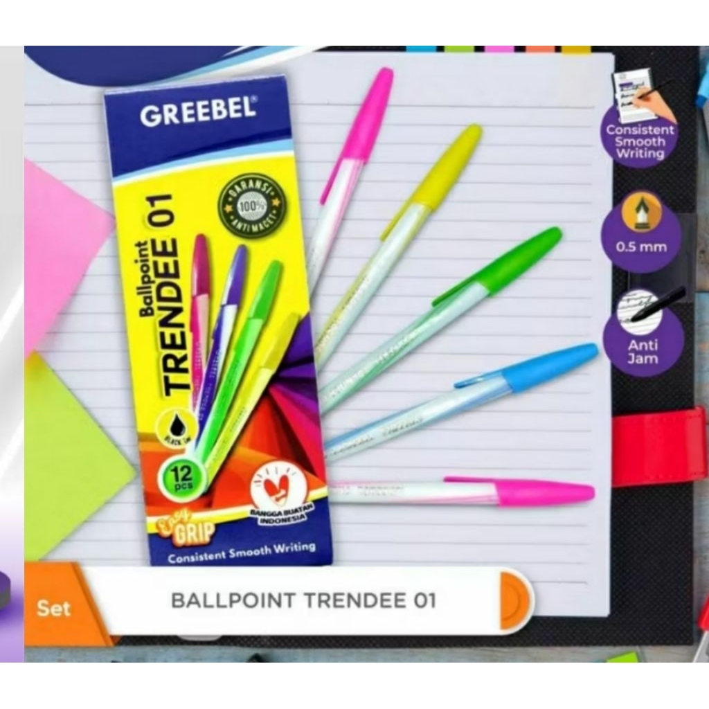

GREEBEL Pena Ballpoint trendee Hitam (Isi 12 pcs)