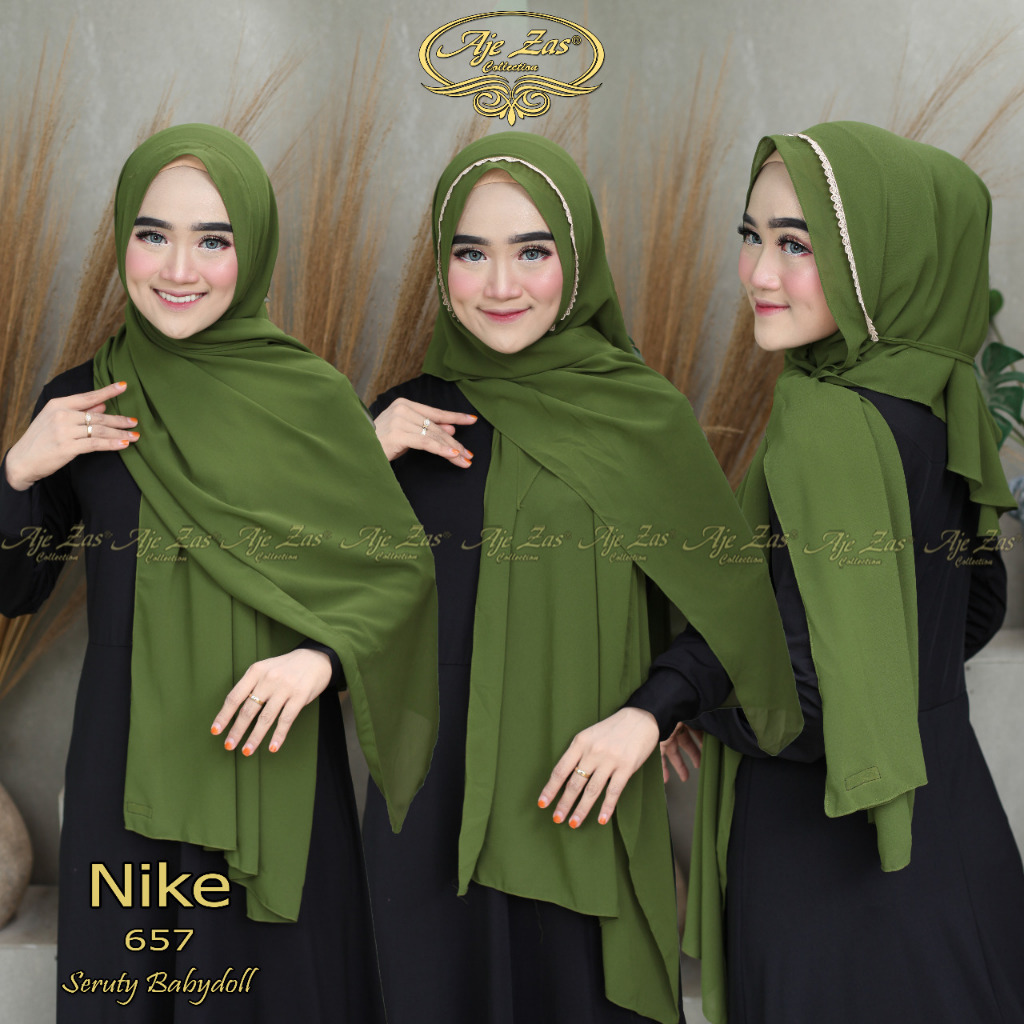 TERBARU Hijab Pashmina Instan Ber-renda Kode NIKE Bahan Ceruty Babydoll By Ory AjeZas Collection