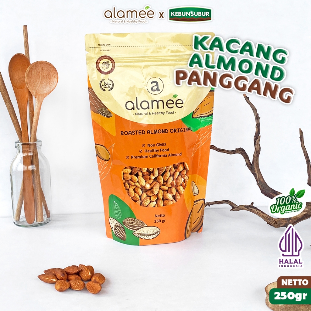 

ALAMEE Natural Roasted Almond Kacang Almon Panggang Grade A Organik 250 Gram kebunsubur