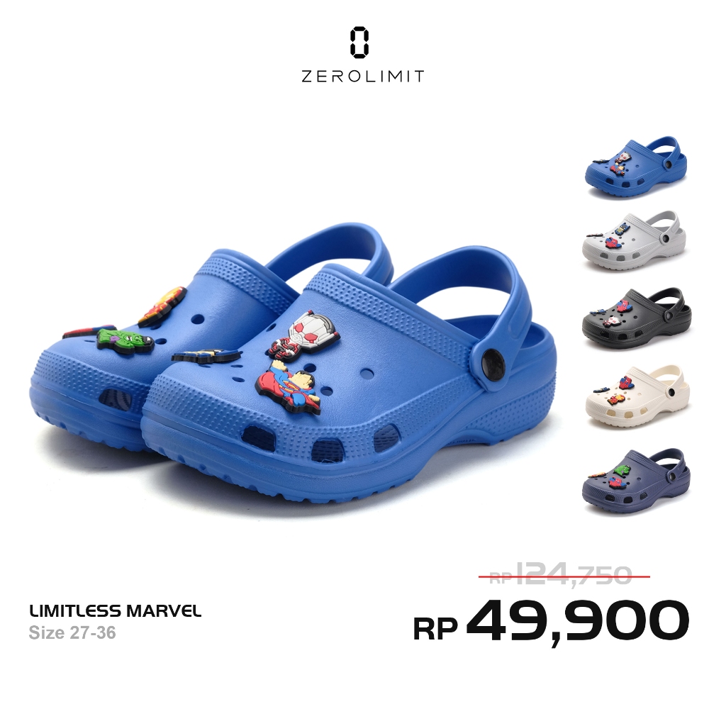 Zerolimit - Sandal Slip On Lily Jibbitz Marvel Edition Sendal Selop Anak Cowok Karakter Size 27-36