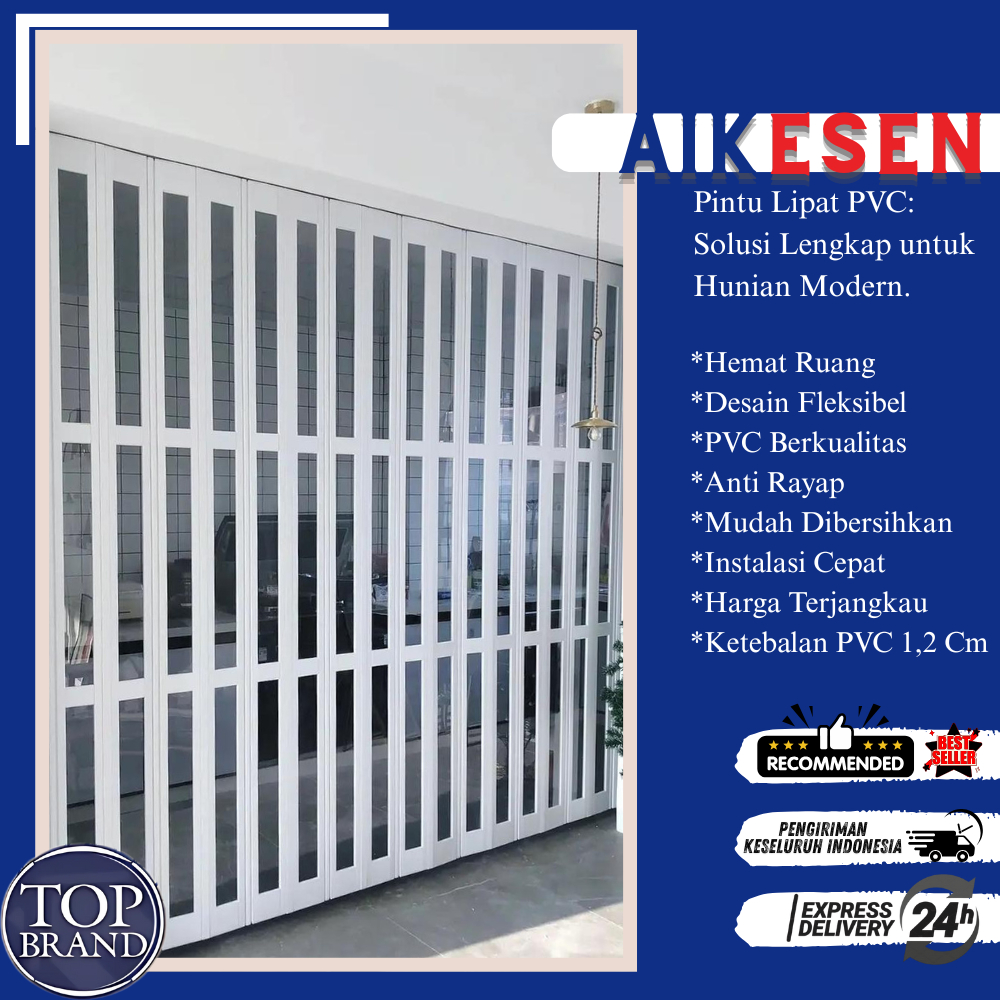 PINTU LIPAT PVC KACA MOTIF TRANSPARAN/ PINTU GESER/PENYEKAT RUANGAN/ PINTU LIPAT PVC / FOOLDING DOOR