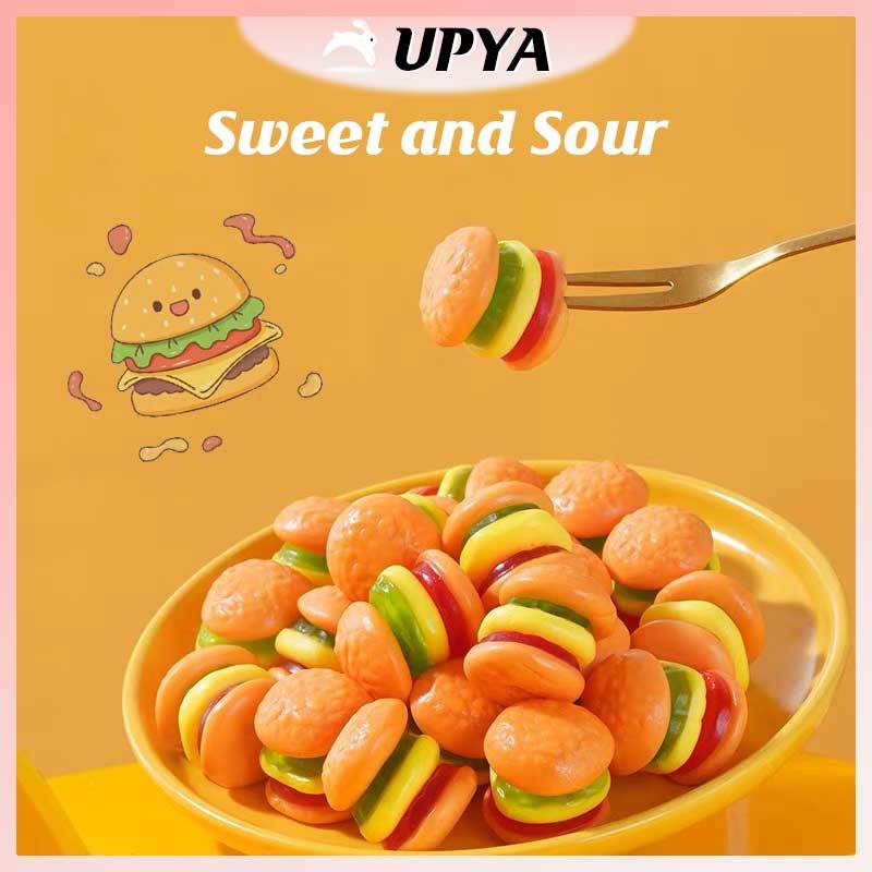 

UPYA Permen favorit anak-anak, permen bergetah berbentuk burger, lezat dan