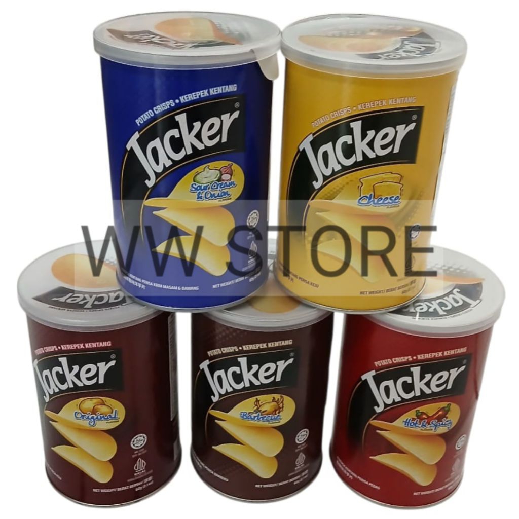 

Cemilan snek makanan ringan keripik kripik kentang rasa asli barbekiu pedas keju krim asam bawang BBQ Snack halal MUI Jacker Original / Barbecue / Cheese / Hot & Spicy / Sour Cream & Onion Potato Crisp Crisps 60g