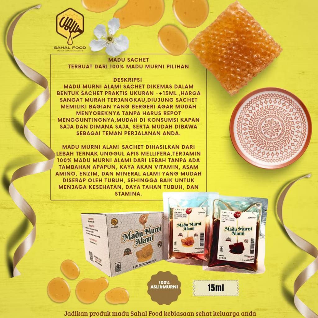 

Madu Murni Alami Sachet,Murah,100%Asli Dan Murni,Full Nektar,Sertifikat Laboratorium