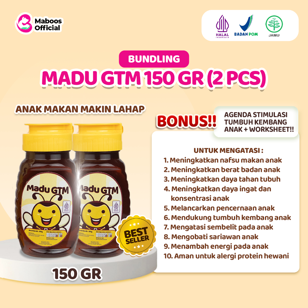 

Madu GTM | Multivitamin Penambah Napsu Makan Penggemuk Badan Menaikkan Berat Badan Anak 1 Tahun – Bundling GTM 150gr 2 pcs
