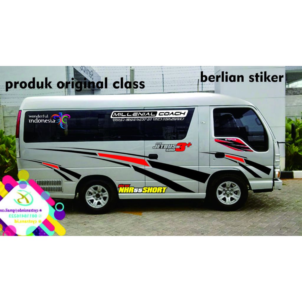 promo stiker mobil 1 set full kaca bodi samping mobil elf travel short isuzu giga canter cutting sti