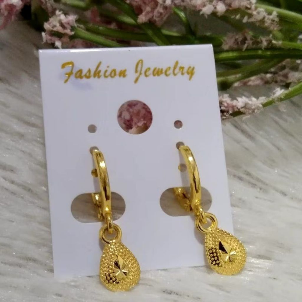 Anting juntai wanita dewasa terbaru termurah titanium berlapis emas murni