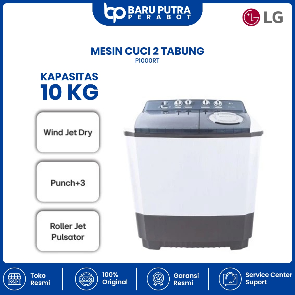 LG Mesin Cuci 10kg 2 Tabung Pengering Roller Jet - Model P1000RT