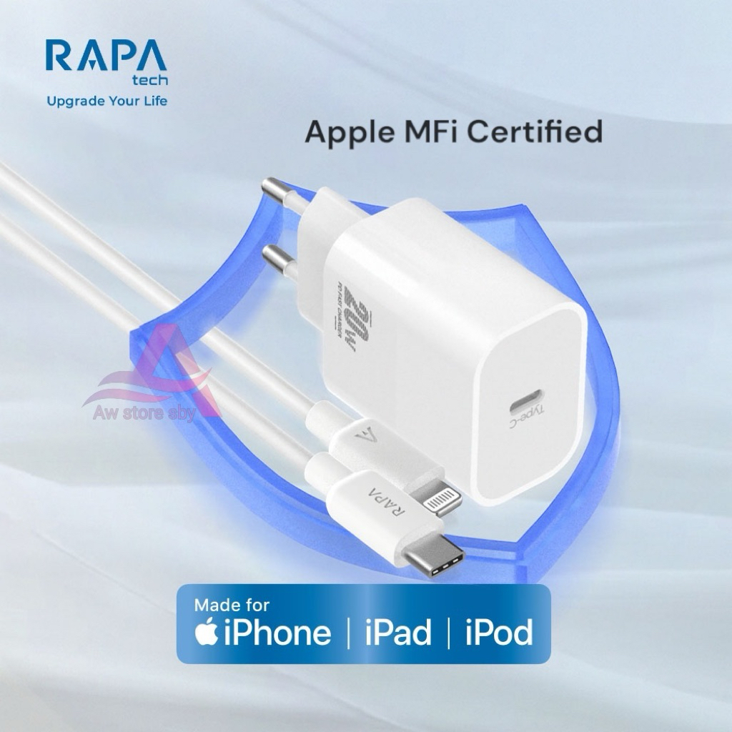 RAPAtech Charger 20W Mfi Usb Type C to Lightning Fast Charging for iPad iPod iPhone X XS XR 11 12 13