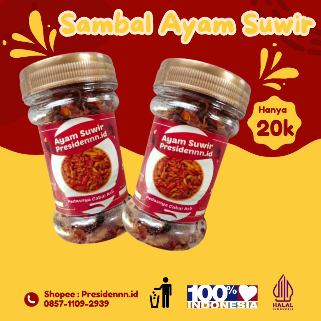 

Sambal Ayam Suwir Pedas / Kemasan 150 gram / Rasakan sensasi cabai utuh dalam setiap kemasan