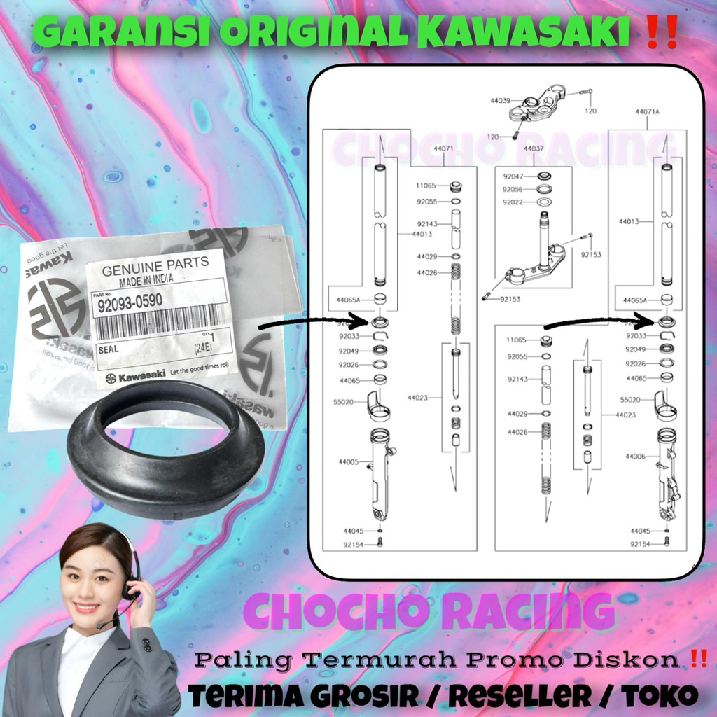 [0590] PROMO DISKON - SIL DEBU SHOCK DEPAN Z250FI NINJA 250 FI ORI ASLI KAWASAKI ^ 92093-0590 SEAL F