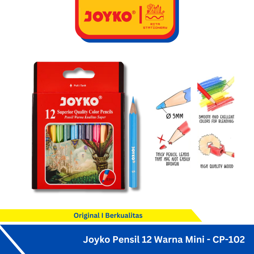 

Joyko Pensil Warna / Color Pencil Mini Pendek Kecil untuk anak-anak TK - 12 warna Murah Berkualitas