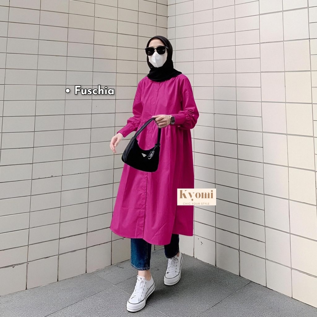 NEW Jhiyo Long Tunik Bahan Katun Poplin Premium By Kyomi-Tunik Polos Rample Simple Casual Terbaru
