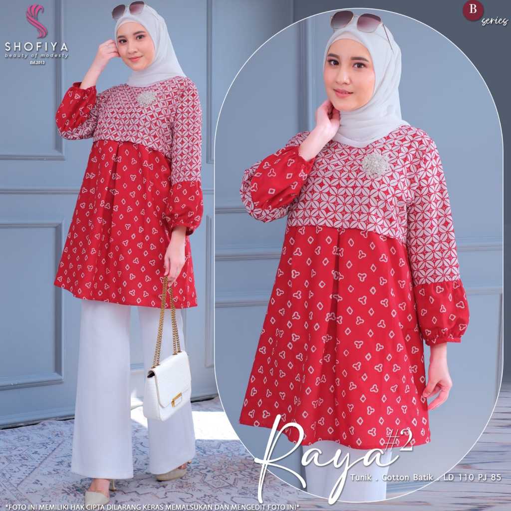 Raya tunik atasan tunic baju wanita jumbo ld 110 katun batik merah putih agustusan kemerdekaan 2025