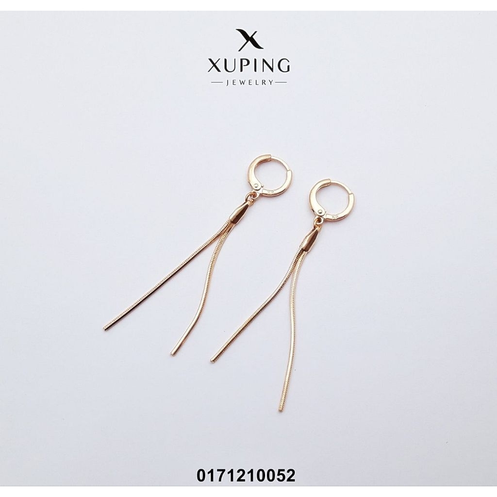 anting wanita emas kuning jepit model juntai panjang simple