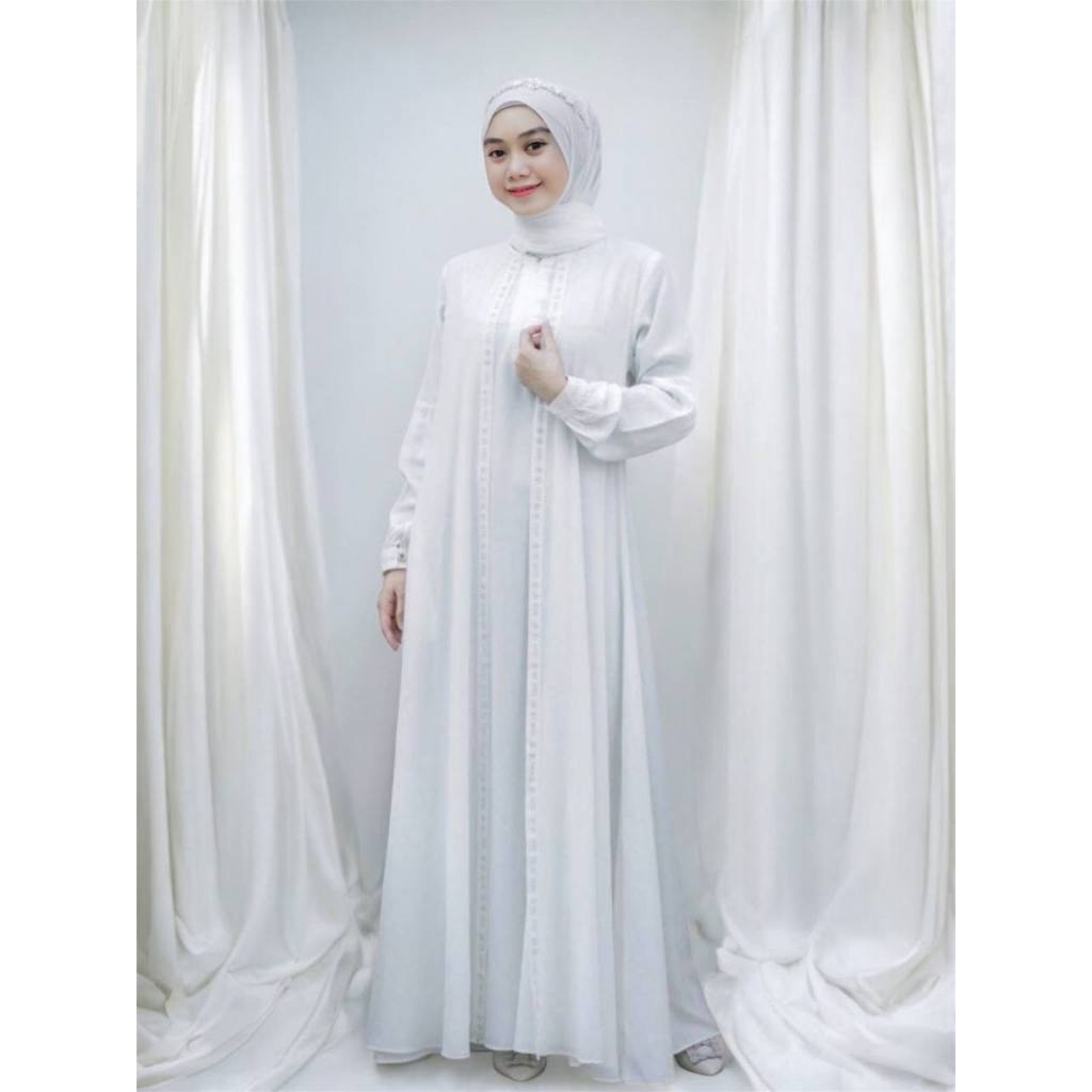 Erika Dress Bahan Ceruty Premium Mix Syakilla Aplikasi Swarovski Gamis Wanita Dewasa Jumbo M L XL