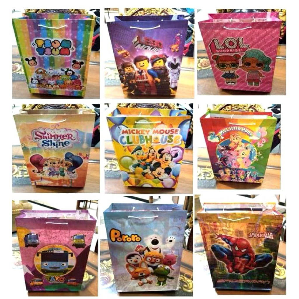 

HSP 10 pcs tas Ulang Tahun Karakter Medium Paperbag Happy Birthday Tas Kado