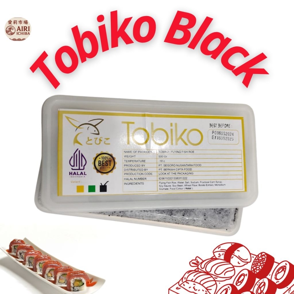 Tobiko Black Halal Premium 500gr – Telur Ikan Hitam untuk Sushi / Mentai Frozen Food