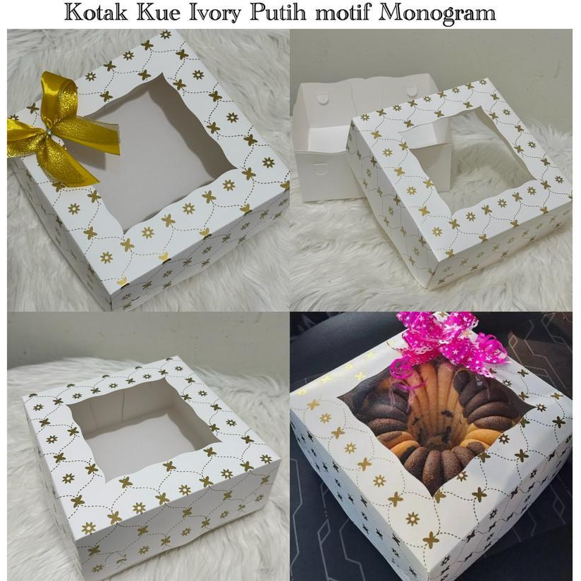 

Kotak Kue Mewah Ivory motif Monogram 20x20x8 / 22x22x10 Tebal Box Bolu Marmer Chiffon Cake Brownies Pudding Hampers Kue